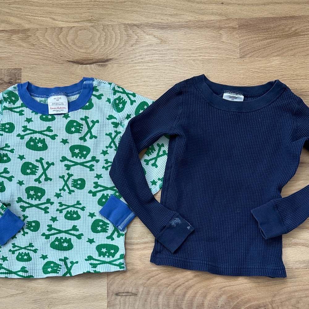 Hanna Andersson set of 2 waffle knit organic cotton long sleeve pajama tops sz 5